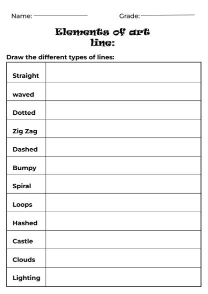 Types of lines worksheet