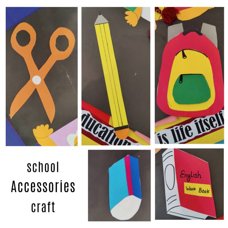 School Accessories: pencil, schoolbag, seissor, book, eraser Crafts