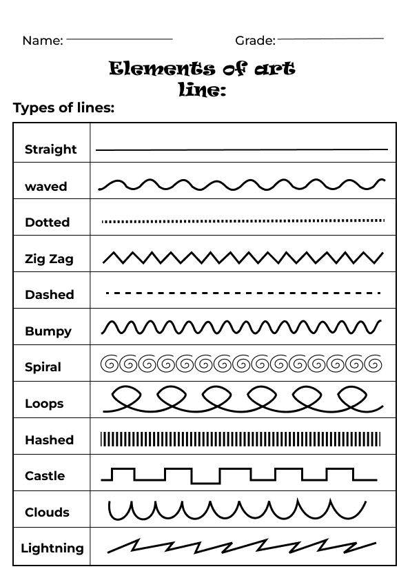 Elements of art lines worksheet