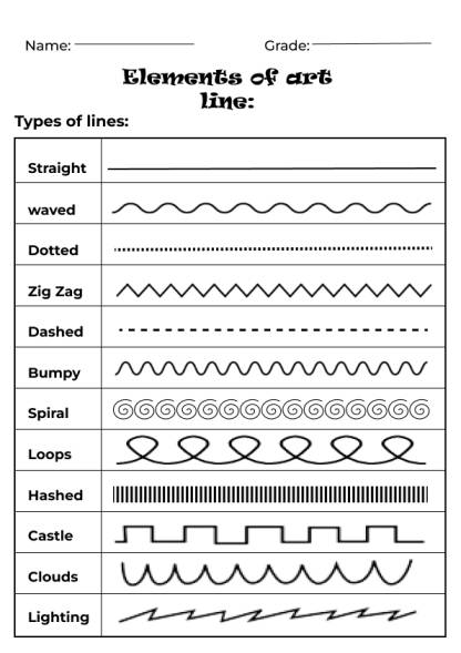 Elements of art lines worksheet