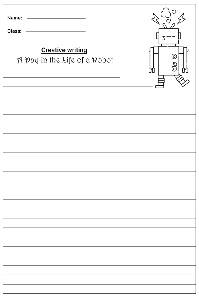 A Day in the Life of a Robot Creative Writing Prompt, template and worksheet