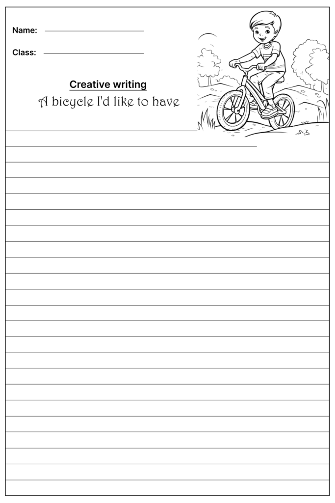 A Bicycle I'd Like to Have Creative Writing Prompt, template and worksheet