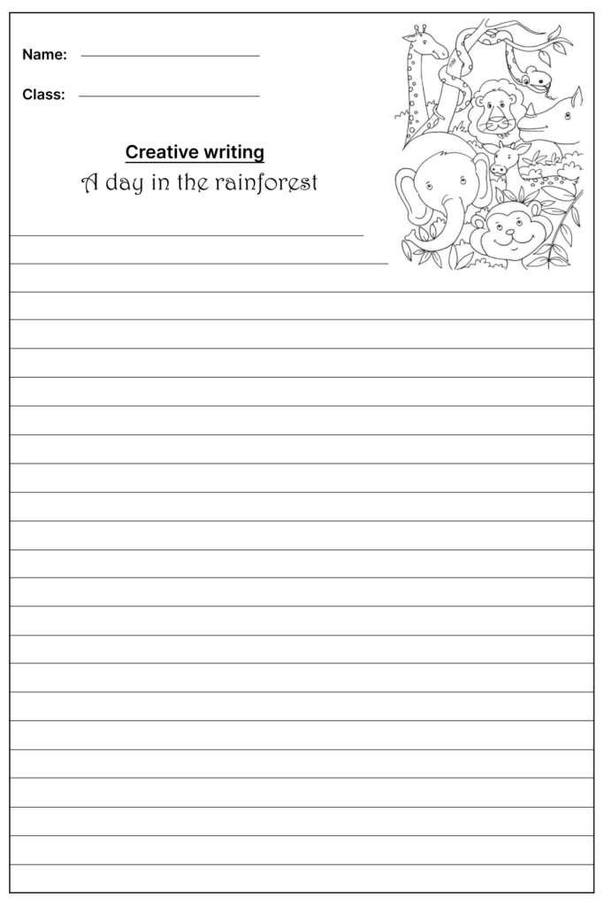 A Day in the Rainforest Creative Writing Prompt, template and worksheet