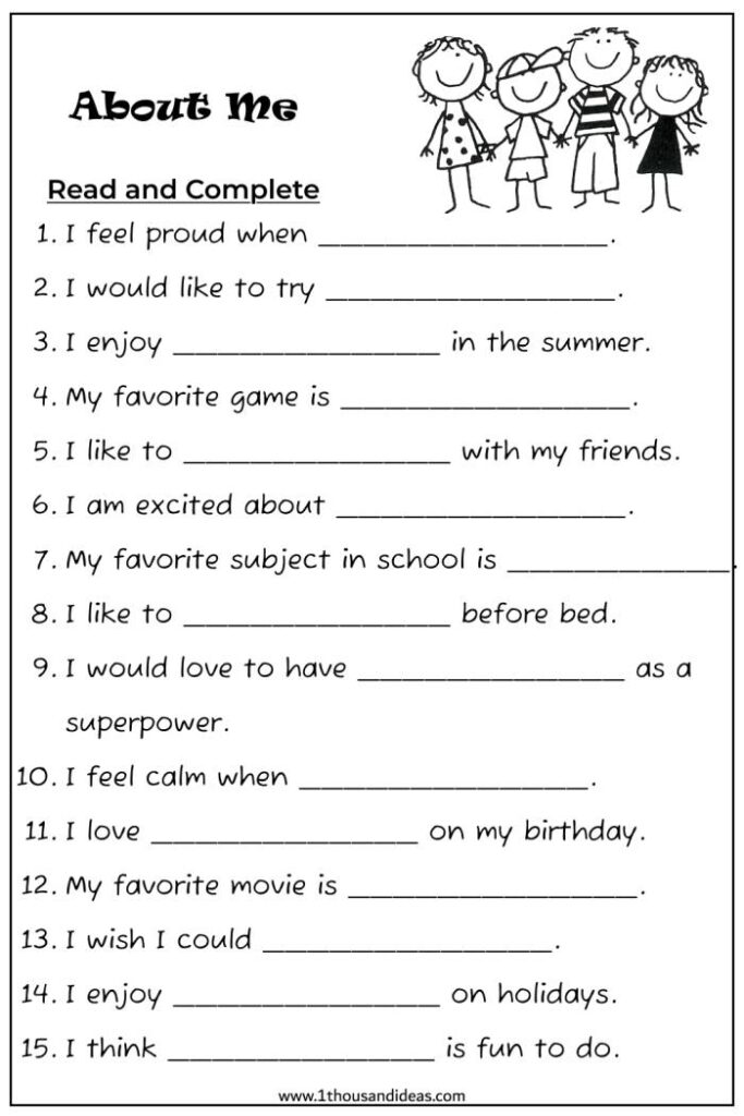 All About Me Worksheet