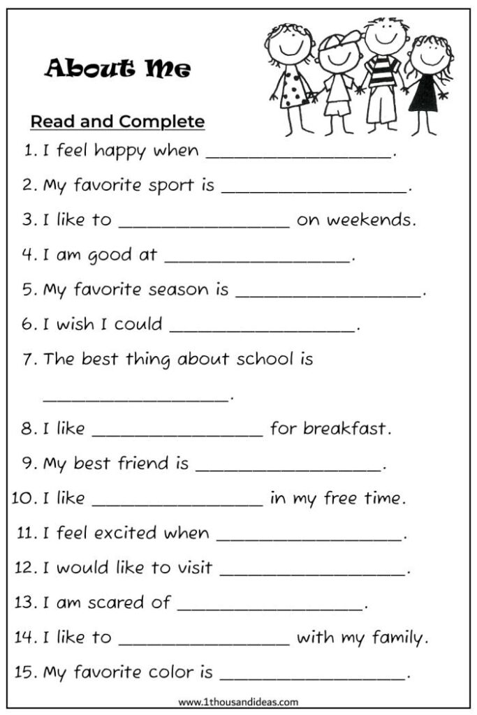 All About me Worksheet