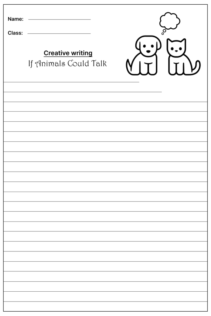 If Animals Could Talk Creative Writing Prompt, template and worksheet