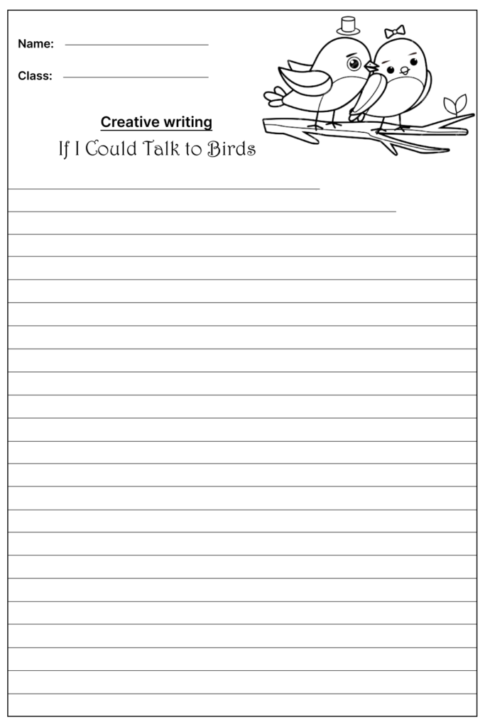 If I Could Talk to Birds Creative Writing Prompt, template and worksheet