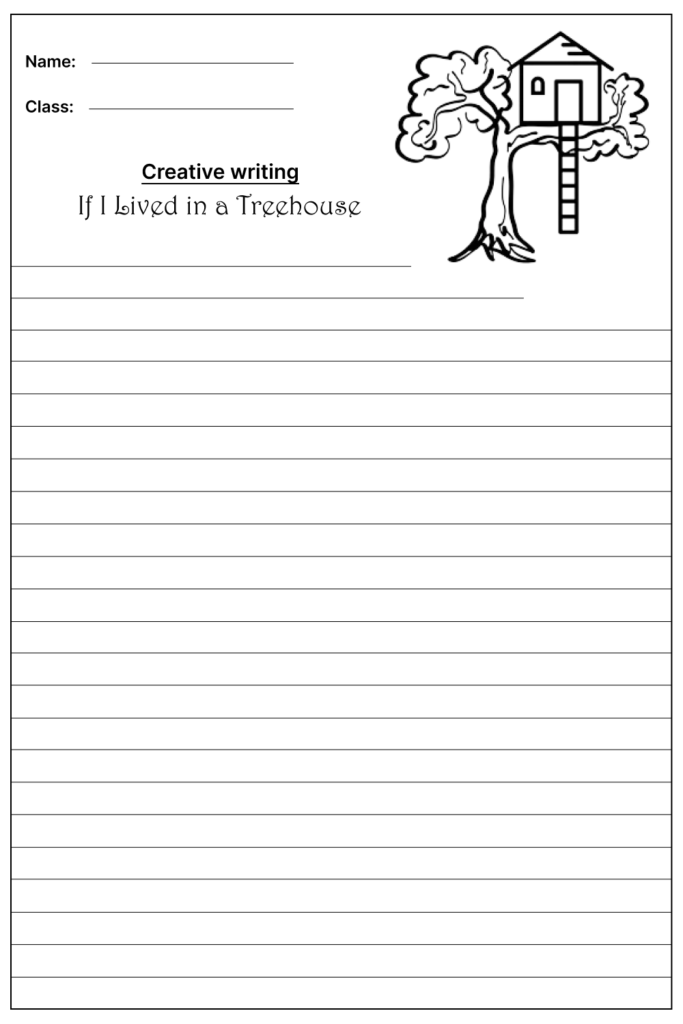 If I Lived in a Treehouse Creative Writing Prompt, template and worksheet