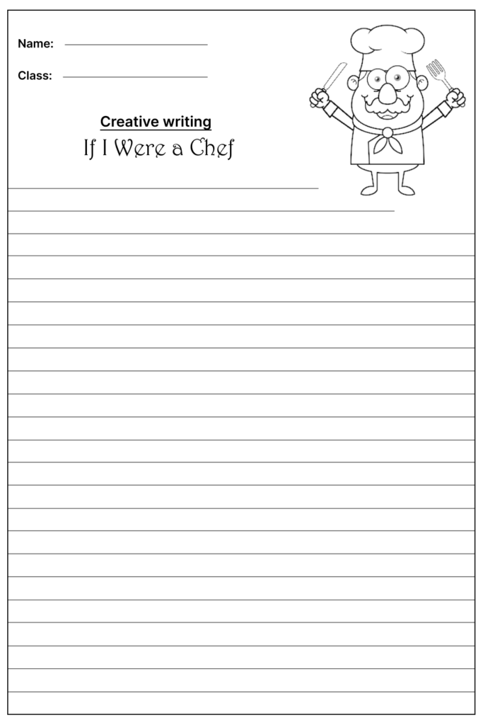 If I were a Chef Creative Writing Prompt, template and worksheet