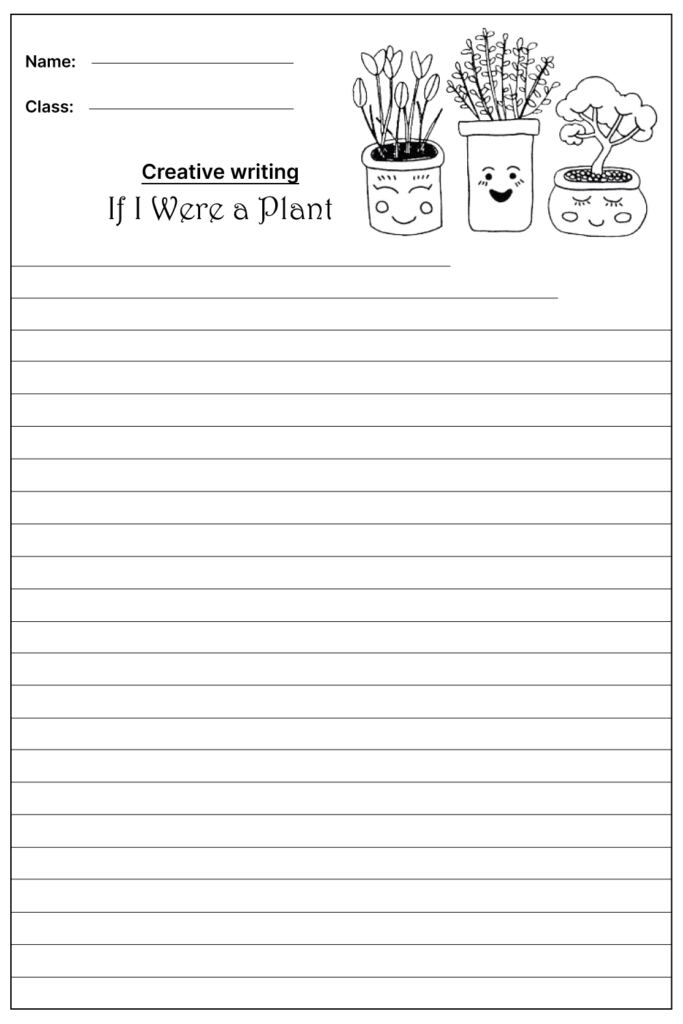 If I Were a Plant Creative Writing Prompt, template and worksheet