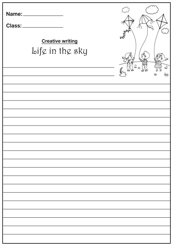 Life in the Sky Creative Writing Prompt, template and worksheet