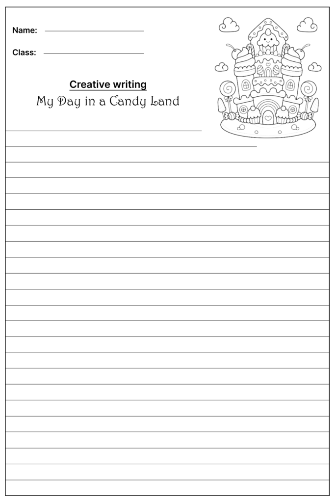 My Day in a Candy Land Creative Writing Prompt, template and worksheet