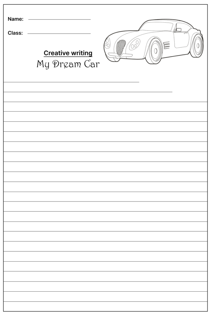 My Dream Car Creative Writing Prompt, template and worksheet