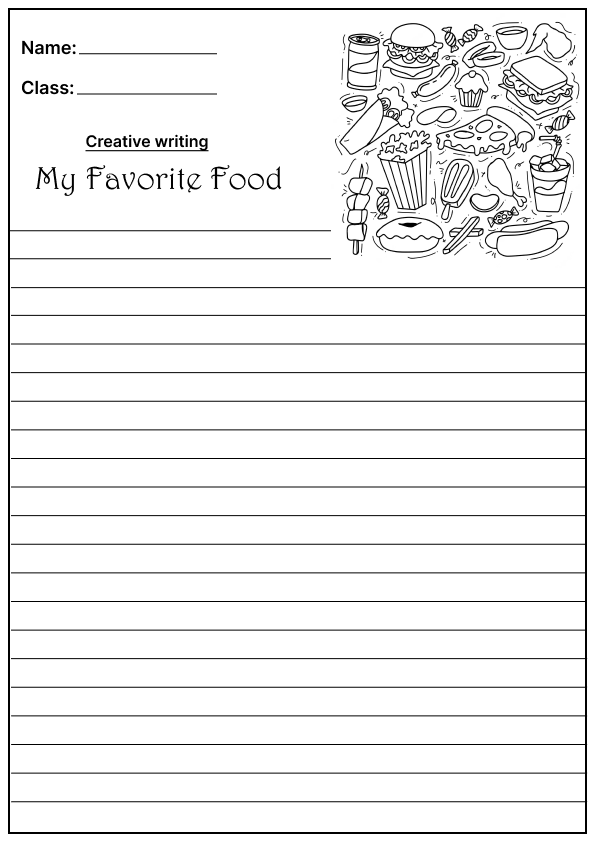  My Favorite Food Creative Writing Prompt, template and worksheet