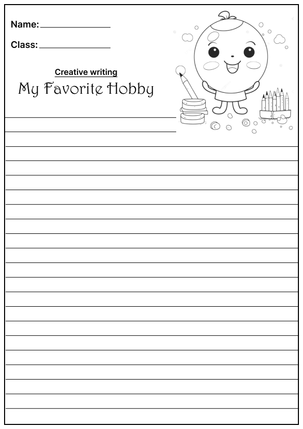  My Favorite Hobby Creative Writing Prompt, template and worksheet