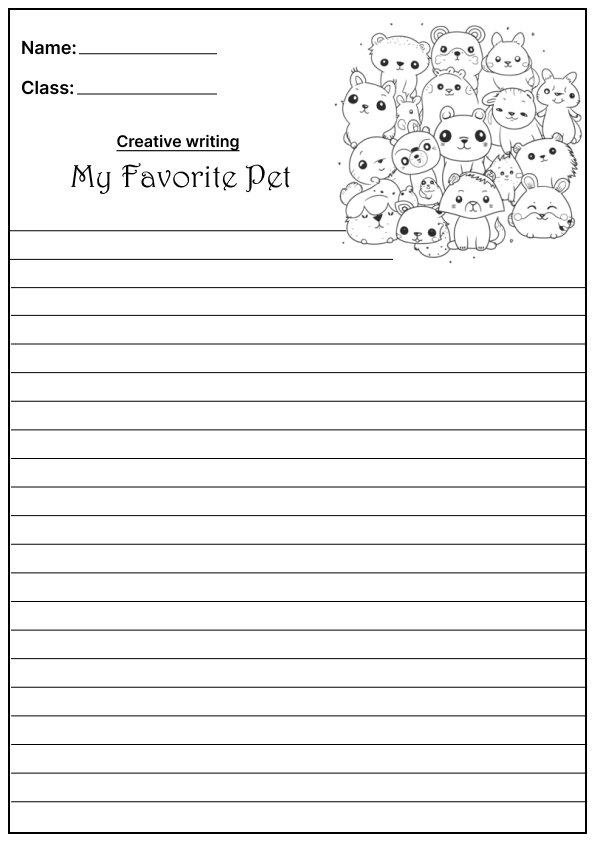  My Favorite Pet Creative Writing Prompt, template and worksheet