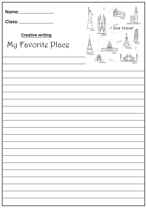 My Favorite Place Creative Writing Prompt, template and worksheet