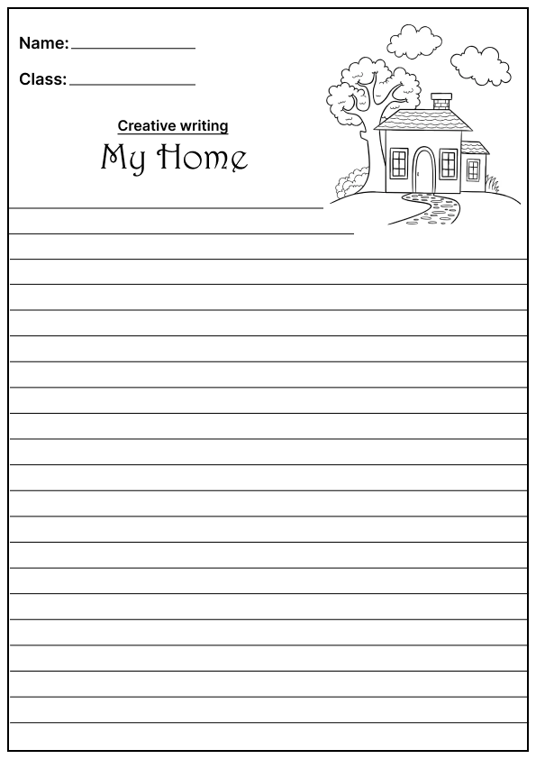 My Home Creative Writing Prompt, template and worksheet