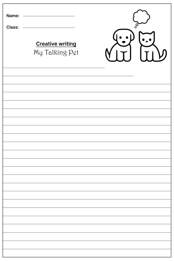 My Talking Pet Creative Writing Prompt, template and worksheet