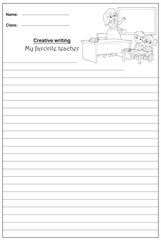  My Favorite Teacher Creative Writing Prompt, template and worksheet