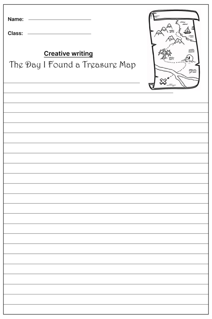 The Day I Found a Treasure Map Creative Writing Prompt, template and worksheet