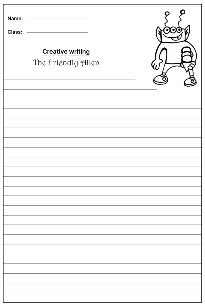 The Friendly Alien Creative Writing Prompt, template and worksheet