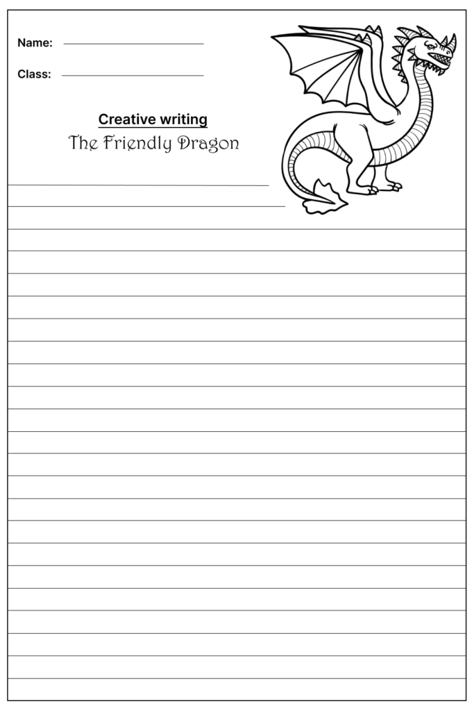 The Friendly Dragon Creative Writing Prompt, template and worksheet