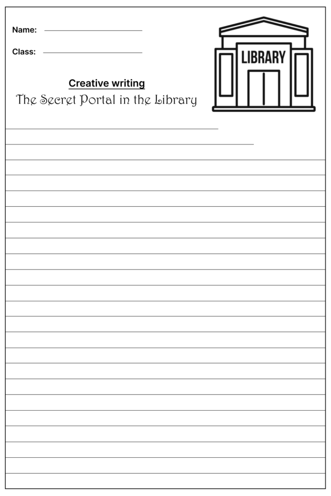 The Secret Portal in the Library Creative Writing Prompt, template and worksheet