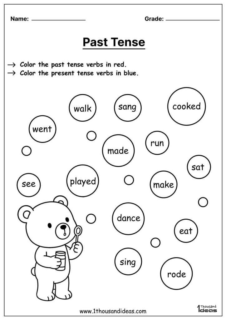 Color the simple Past Tense Worksheet