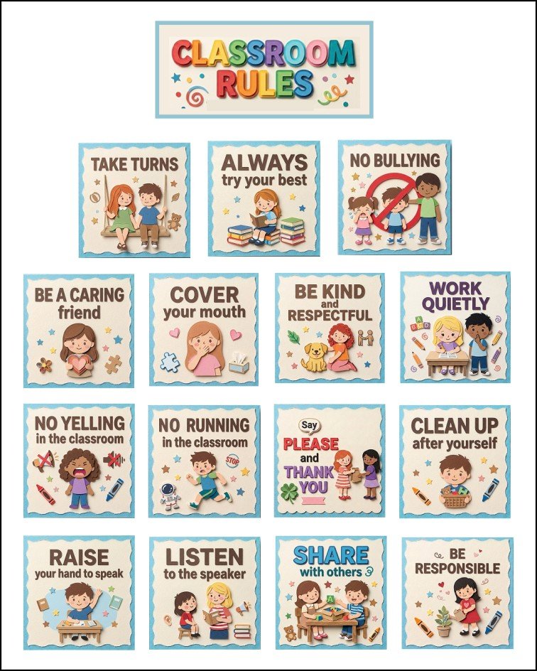 Classroom Rules: Free Printable & Coloring Sheets