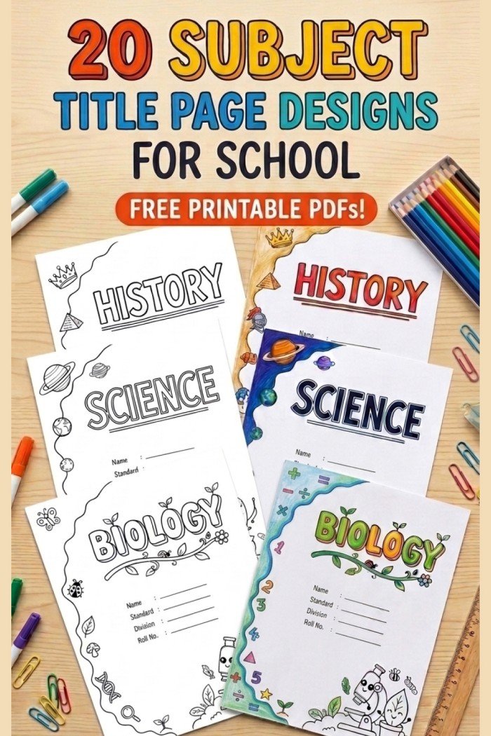20 Subject Title Page Designs for School | Free Printable PDFs